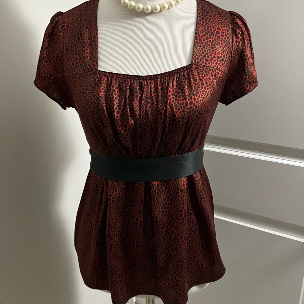 EXPRESS | silk red black babydoll blouse top | size S